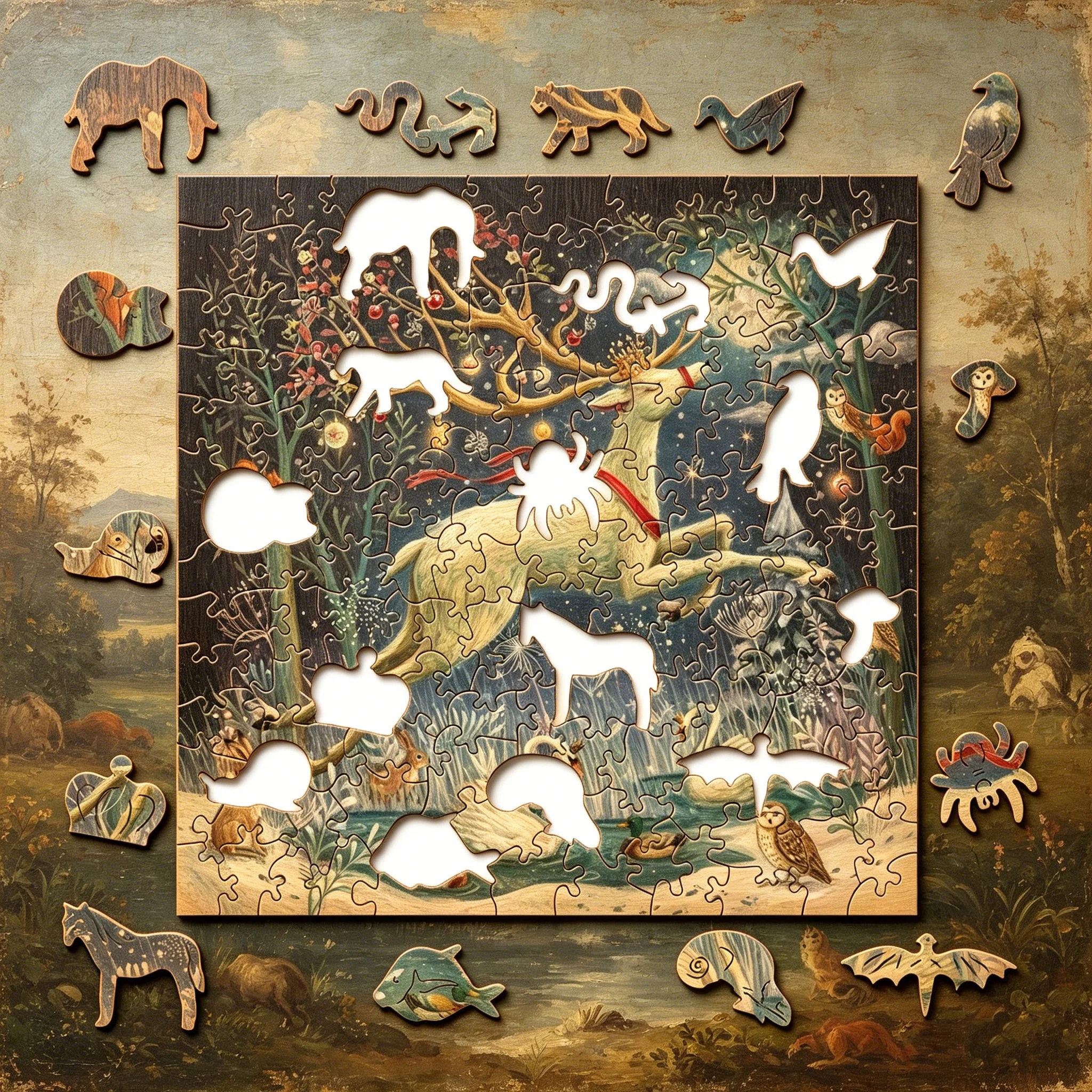 Winter Christmas Reindeer Magic Forest Irregular Wooden Puzzle for Adults, Fun Room Decoration, Stress-Resistant Fingertip Toy,
Winter Christmas Reindeer Magic Forest Irregular Wooden Puzzle for Adults, Fun Room Decoration, Stress-Resistant Fingertip Toy,