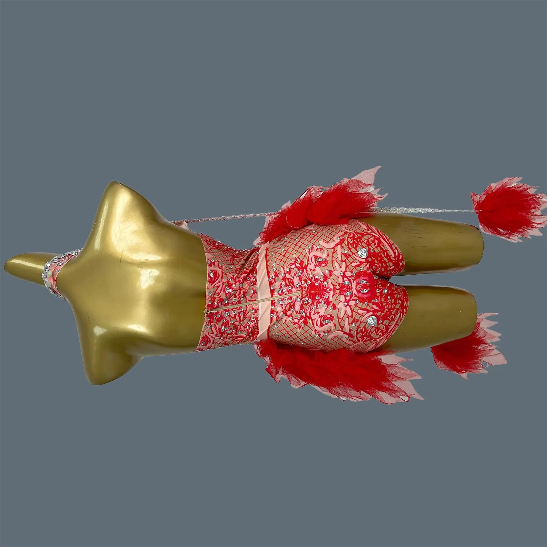 Red Rhinestone Mesh Halter Bodysuit Fluffy Tulle Tassel Stage Dance Spandex Elastic Costume Drag Queen Performer Wear Pingguo
Red Rhinestone Mesh Halter Bodysuit Fluffy Tulle Tassel Stage Dance Spandex Elastic Costume Drag Queen Performer Wear Pingguo