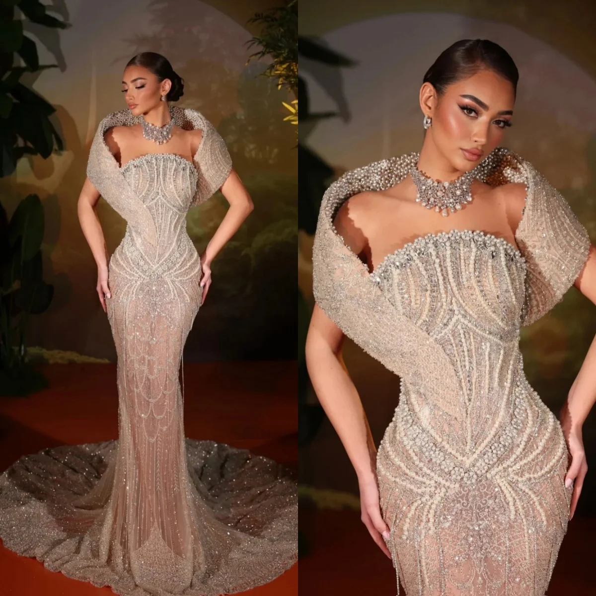 Elegant Strapless Wedding Dresses Sexy Beaded Lace Crystal Wedding Dress Sweep Train Tassel Pearls Customized Bridal Gowns
Elegant Strapless Wedding Dresses Sexy Beaded Lace Crystal Wedding Dress Sweep Train Tassel Pearls Customized Bridal Gowns