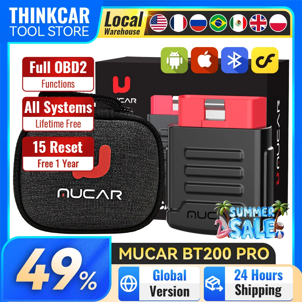 MUCAR BT200 Pro OBD2 Bluetooth Diagnostic Scan Tool Full System Diagnosis Lifetime Free 15 Resets OBD II Scanner Car Accessories
MUCAR BT200 Pro OBD2 Bluetooth Diagnostic Scan Tool Full System Diagnosis Lifetime Free 15 Resets OBD II Scanner Car Accessories