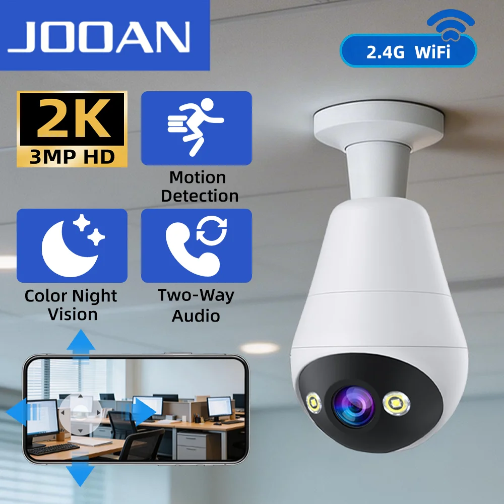 JOOAN E27 Bulb WiFi Camera 3MP Wireless Auto Tracking Color Night Vision Home Security Video Surveillance
JOOAN E27 Bulb WiFi Camera 3MP Wireless Auto Tracking Color Night Vision Home Security Video Surveillance