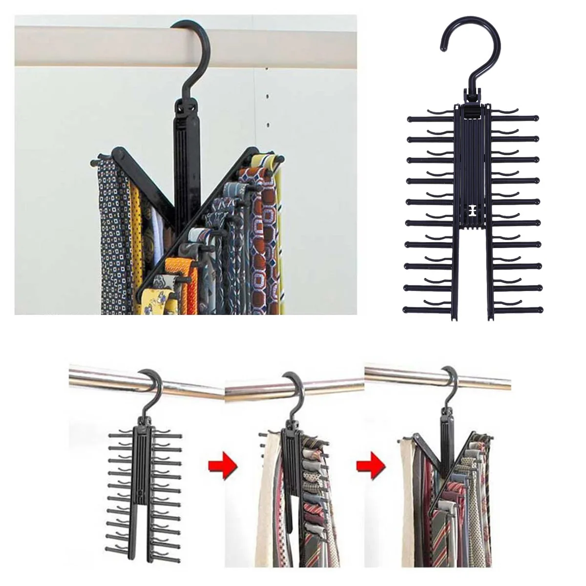 2Pcs Tie Hanger Double Sided Multifunctional Space Saving Metal Multi Hook Rack Organizer for Scarves Clothes Belts
2Pcs Tie Hanger Double Sided Multifunctional Space Saving Metal Multi Hook Rack Organizer for Scarves Clothes Belts