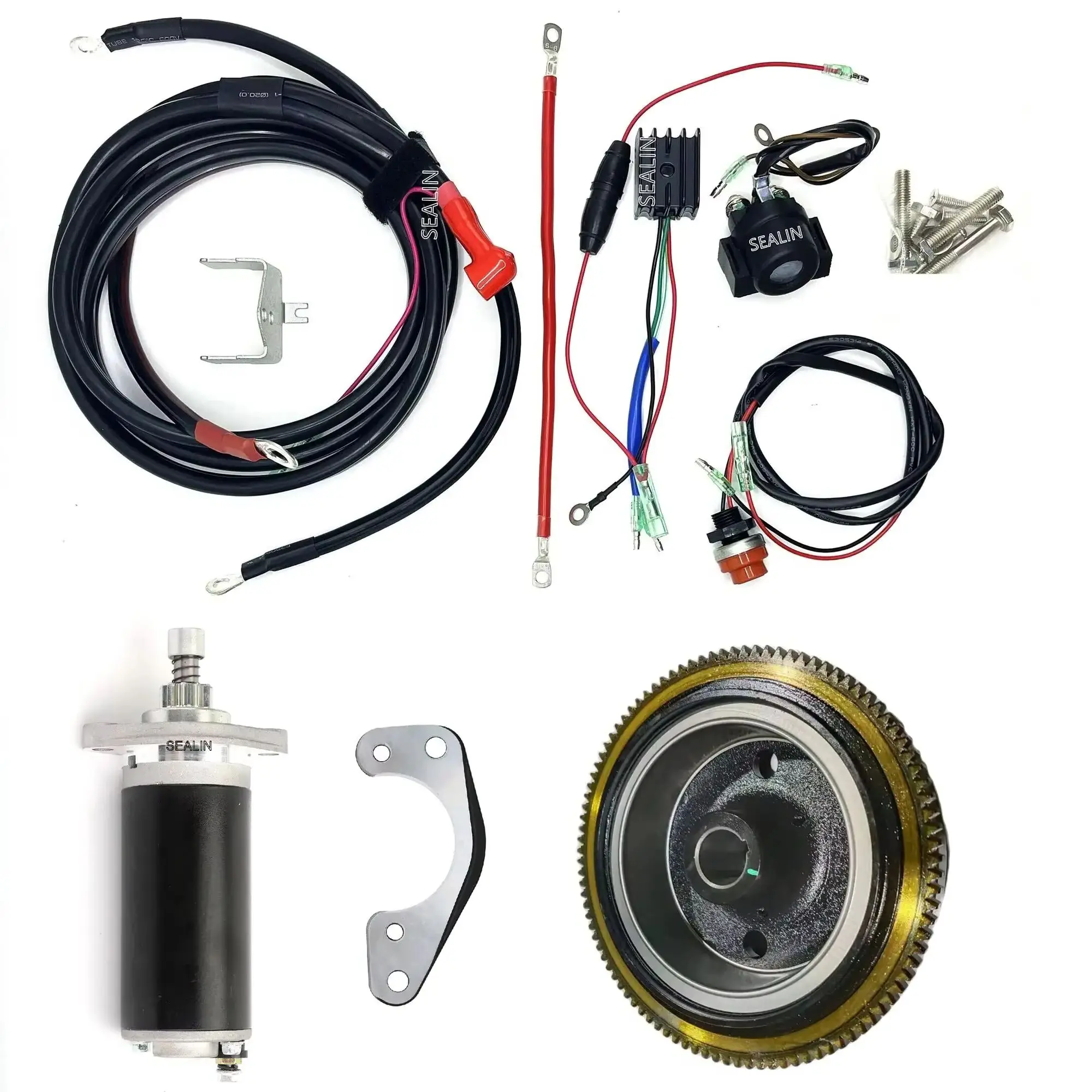 Electric start kit Conversion For Gladiator G9.9Pro 2 Stroke 9.9hp Outboard Motor with flywheel starter
Electric start kit Conversion For Gladiator G9.9Pro 2 Stroke 9.9hp Outboard Motor with flywheel starter