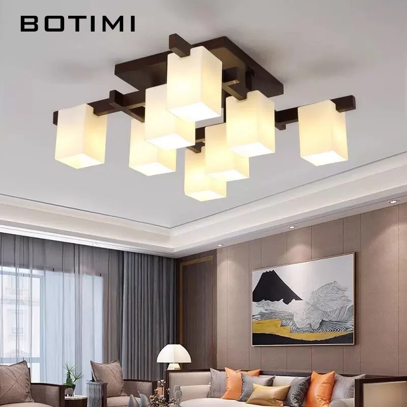 BOTIMI Walnut Color Wooden Frame Chandelier With Square Glass Lampshades For Living Room Modern LED Solid Wood Room Chandeliers
BOTIMI Walnut Color Wooden Frame Chandelier With Square Glass Lampshades For Living Room Modern LED Solid Wood Room Chandeliers