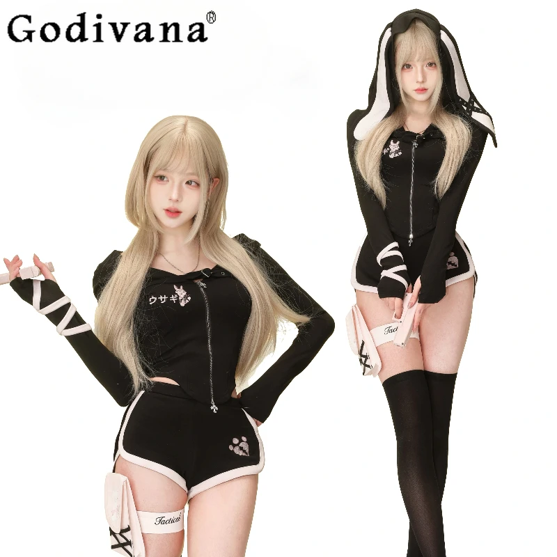 Spring New Women's Slim-Fit Black Hooded Long-sleeved Jacket Short Sets Y2k Hot Girl Sweet Cool Sexy Outfit Cosplay Clothes Set
Spring New Women's Slim-Fit Black Hooded Long-sleeved Jacket Short Sets Y2k Hot Girl Sweet Cool Sexy Outfit Cosplay Clothes Set