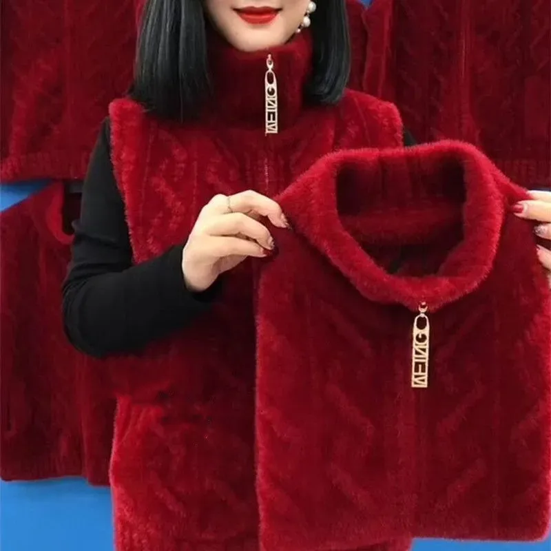Middle Aged Elderly Mother Imitation Mink Velvet Sleeveless Vest Jacket Autumn Winter Thick Knitted Cardigan Zipper Sweater Coat
Middle Aged Elderly Mother Imitation Mink Velvet Sleeveless Vest Jacket Autumn Winter Thick Knitted Cardigan Zipper Sweater Coat