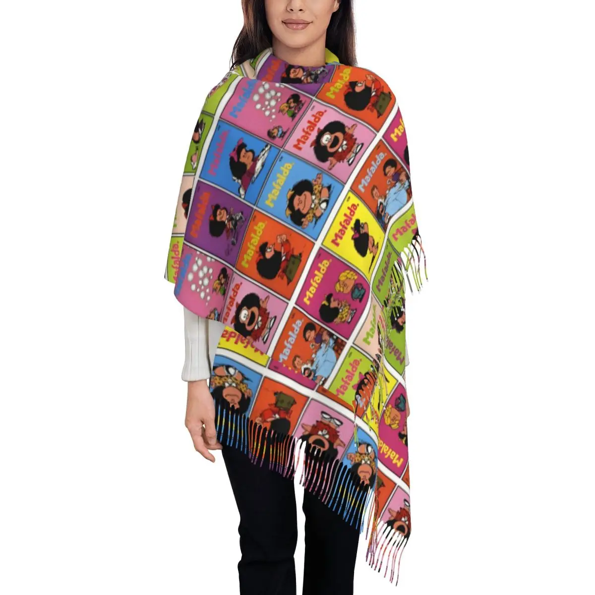 Mafaldaa плакат шарф для женщин теплая зимняя шаль из пашмины накидка аниме мультфильм длинный большой шаль шарф для вечернего платья
Mafaldaa плакат шарф для женщин теплая зимняя шаль из пашмины накидка аниме мультфильм длинный большой шаль шарф для вечернего платья