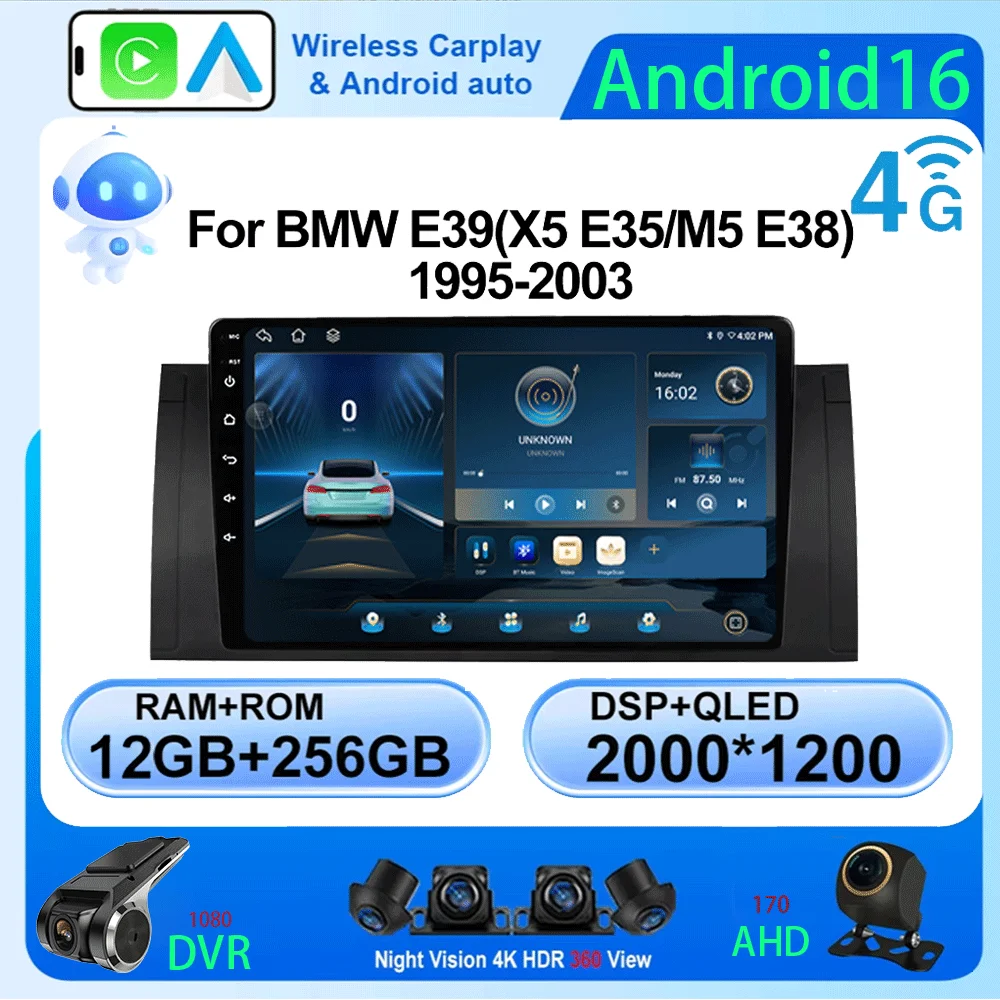 Автомагнитола LJZN Android 16 2Din с мультимедийным видеоплеером для BMW 5 E39 1995-2003, E53 X5, M5, Carplay, GPS, 5G+WIFI
Автомагнитола LJZN Android 16 2Din с мультимедийным видеоплеером для BMW 5 E39 1995-2003, E53 X5, M5, Carplay, GPS, 5G+WIFI