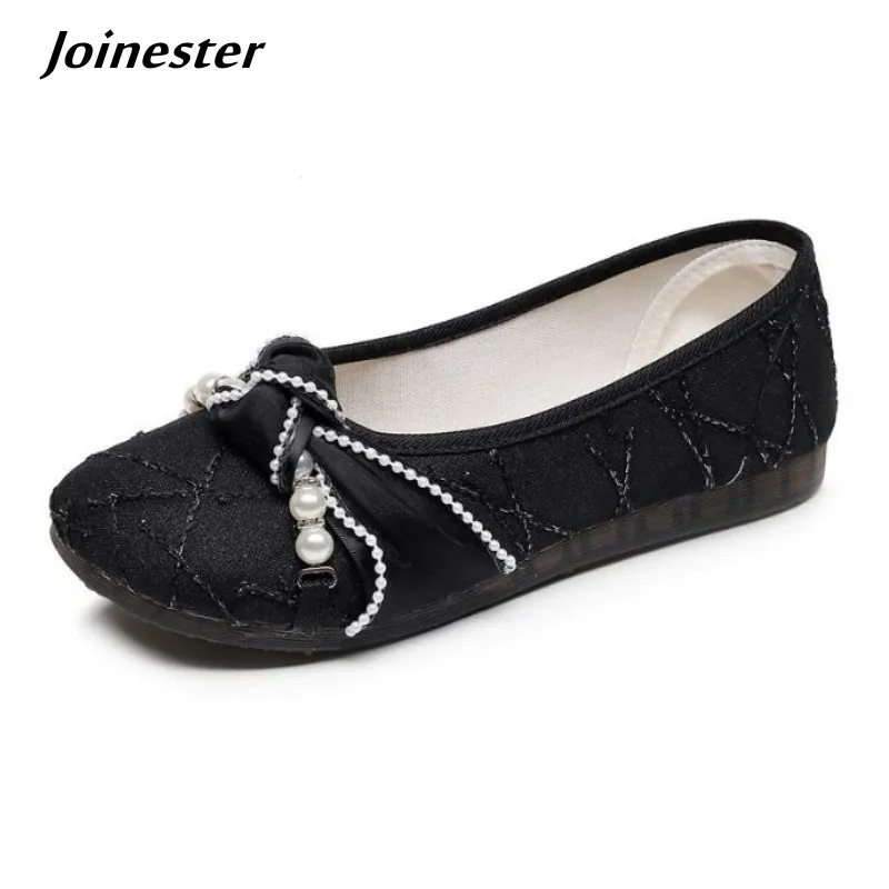 Women's Cotton Fabric Casual Loafers Bowknot Summer Flats Soft round Toe Moccasins with Pearls Comfortable Mom Shoes
Women's Cotton Fabric Casual Loafers Bowknot Summer Flats Soft round Toe Moccasins with Pearls Comfortable Mom Shoes