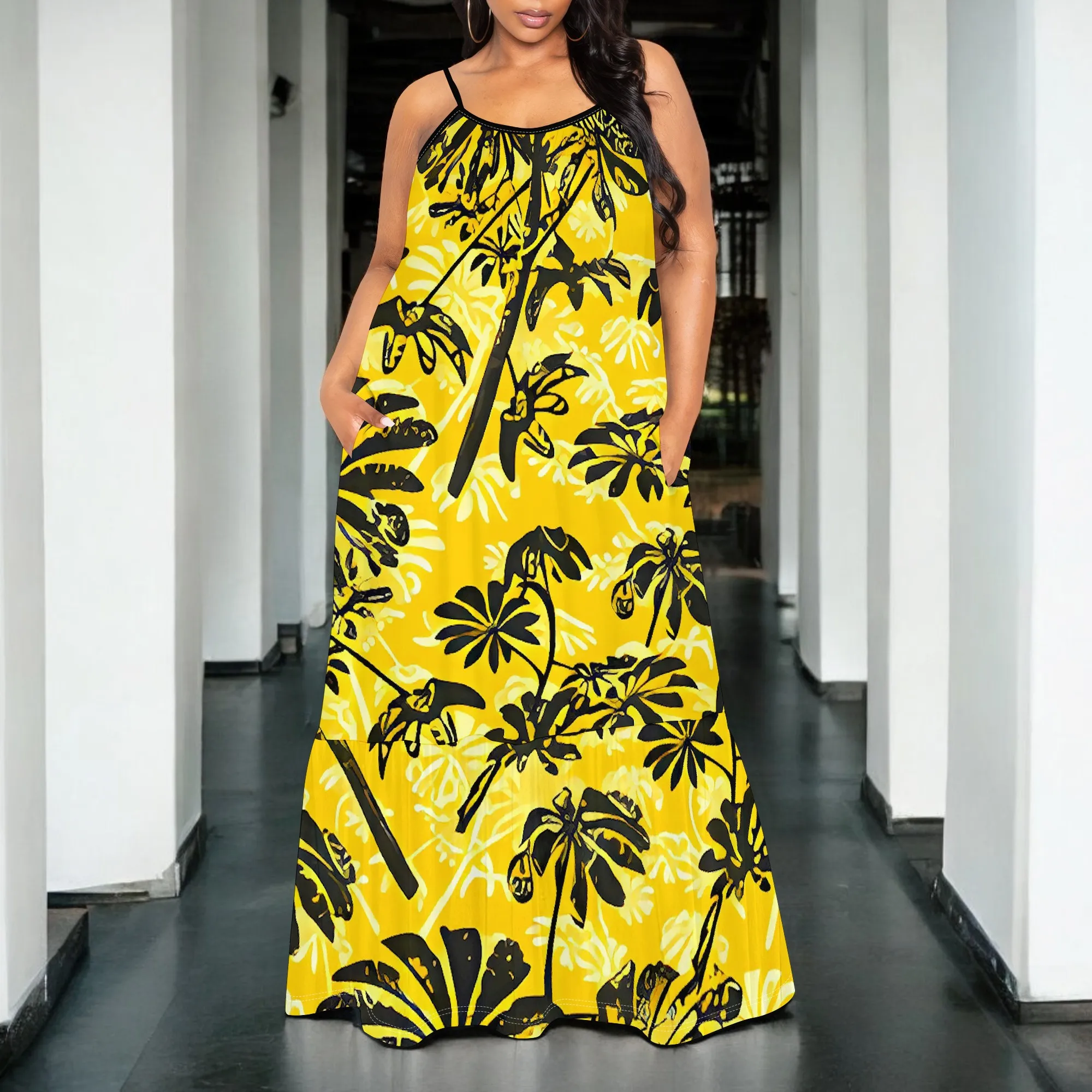Spaghetti Strap Yellow Maxi Dress Women Summer Beachwear Tropical Palm Print Sleeveless Holiday Look
Spaghetti Strap Yellow Maxi Dress Women Summer Beachwear Tropical Palm Print Sleeveless Holiday Look