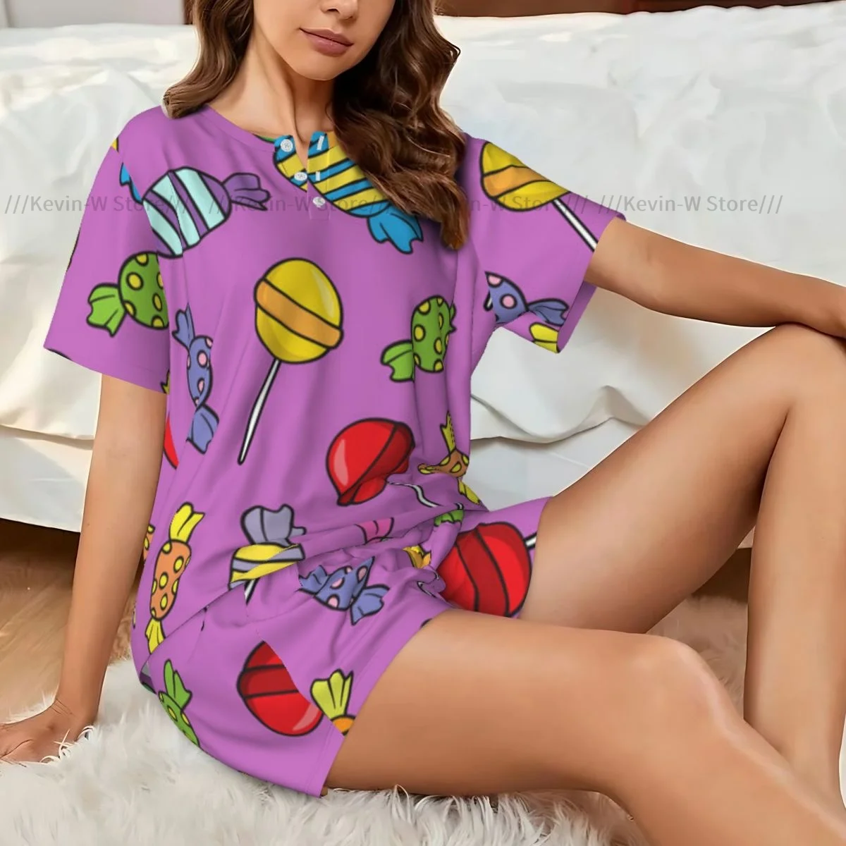 Women Pajamas Set Short Sleeve Colorful Candies Illustration Sleepwear Loungewear for Summer Nightwear
Women Pajamas Set Short Sleeve Colorful Candies Illustration Sleepwear Loungewear for Summer Nightwear
