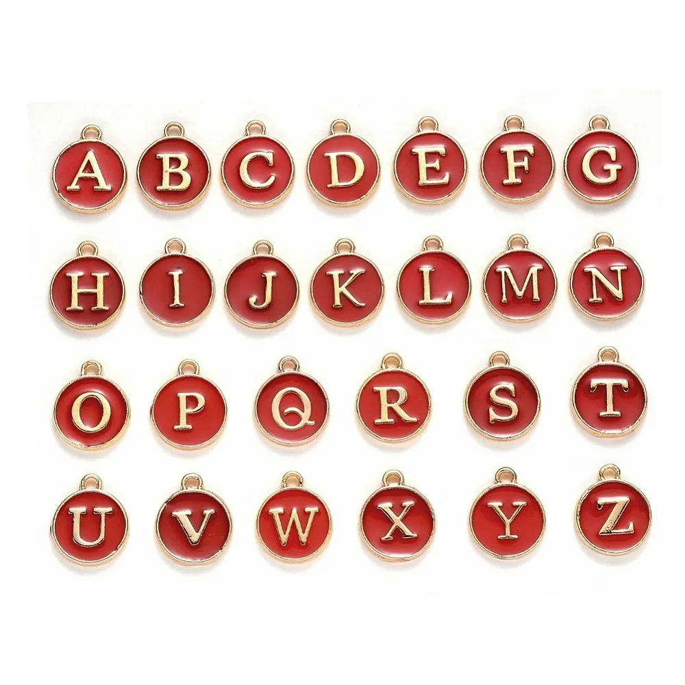 1set Initial Letter A~Z Alphabet Enamel Flat Round Disc Double Sided Golden Enamelled Sequins Alloy Dark Red 14x12x2mm
1set Initial Letter A~Z Alphabet Enamel Flat Round Disc Double Sided Golden Enamelled Sequins Alloy Dark Red 14x12x2mm