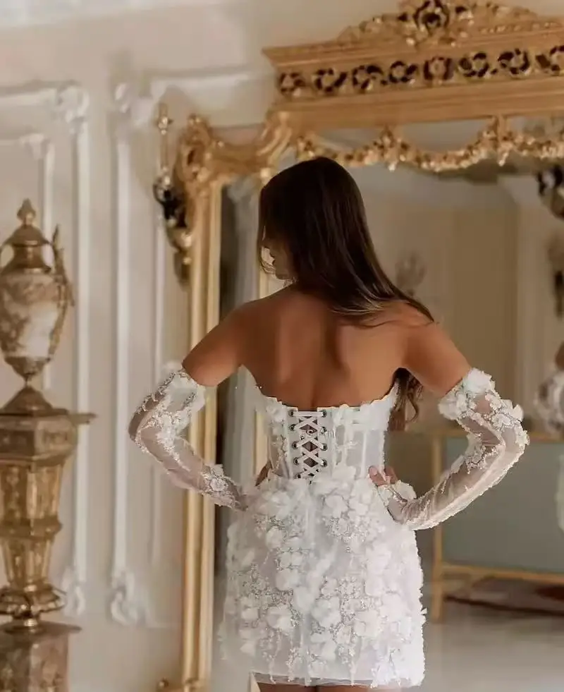 Luxury Beaded Short Wedding Dresses Saudi Arabia Lace Floral Appliques Long Sleeves Bridal Gown Mini Prom Party Dress Customize
Luxury Beaded Short Wedding Dresses Saudi Arabia Lace Floral Appliques Long Sleeves Bridal Gown Mini Prom Party Dress Customize