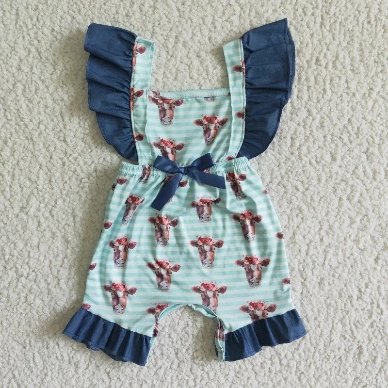 Western Cow Flower Romper Summer Baby Girl Clothing Green Stripe Ruffle Jumpsuit Shorts Wholesale Kid Toddler One-piece Clothes
Western Cow Flower Romper Summer Baby Girl Clothing Green Stripe Ruffle Jumpsuit Shorts Wholesale Kid Toddler One-piece Clothes