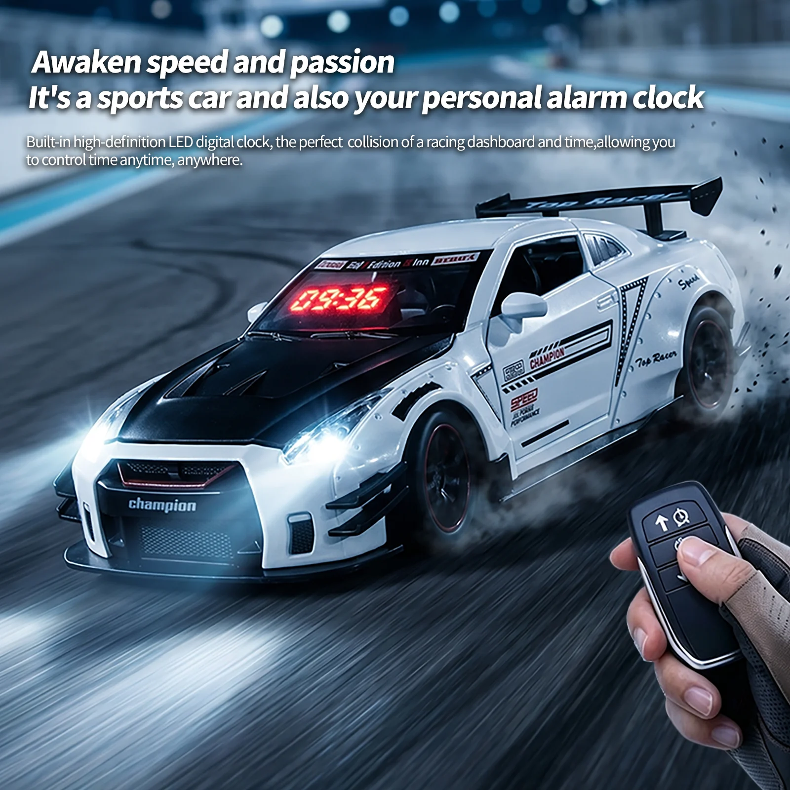 1PCS Rechargeable Remote Control Car moto Alarm Clock, LED Digital Hypercar Clock with Engine Sound Spray Exhaust Light Effects
1PCS Rechargeable Remote Control Car moto Alarm Clock, LED Digital Hypercar Clock with Engine Sound Spray Exhaust Light Effects