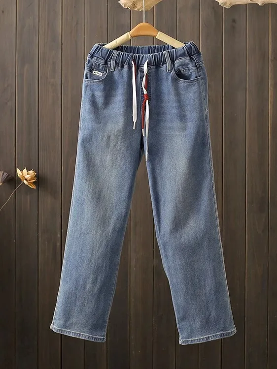 High Waist Straight Leg Jeans plus Size Elastic Waist Cord Drawstring High Elasticity Casual Cotton Denim Slimming Effect
High Waist Straight Leg Jeans plus Size Elastic Waist Cord Drawstring High Elasticity Casual Cotton Denim Slimming Effect