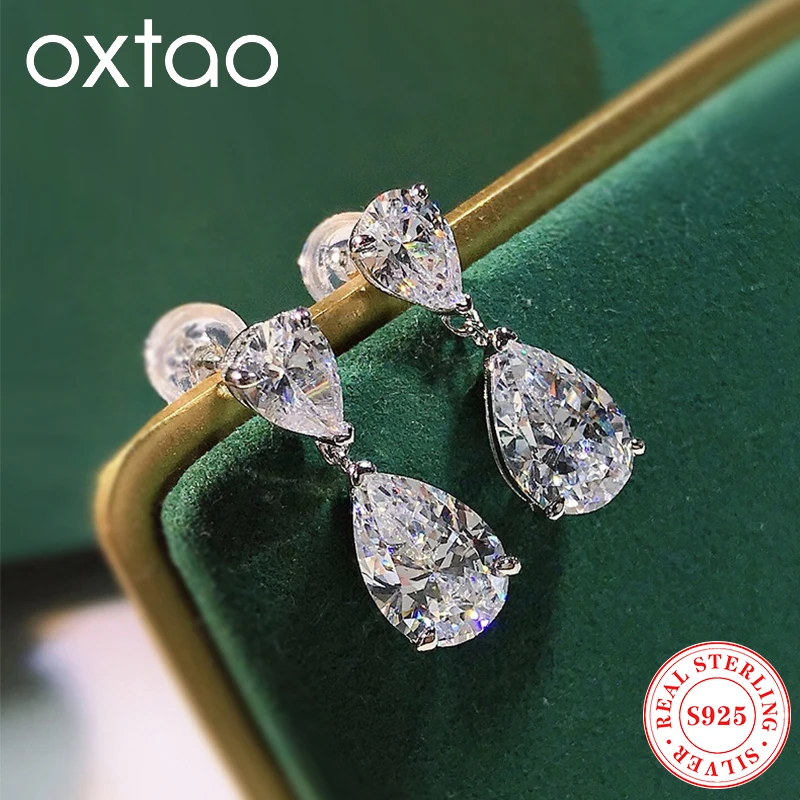 OXTAO простые висячие серьги с кубическим цирконием, 100% настоящее серебро 925 пробы, серьги-капли для женщин, свадебные обещанные ювелирные изделия, подарок 
OXTAO простые висячие серьги с кубическим цирконием, 100% настоящее серебро 925 пробы, серьги-капли для женщин, свадебные обещанные ювелирные изделия, подарок