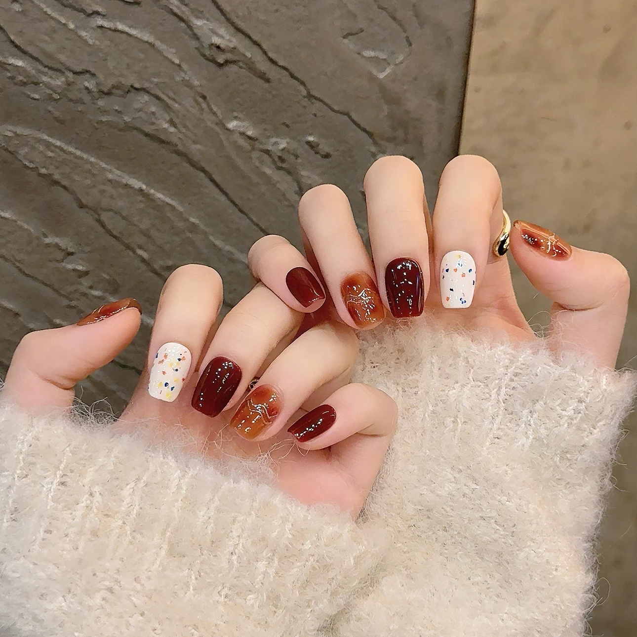 10Pcs Brown Wearable Fake Nails Colorful Dot Design False Nail Tips Short Square Press on Nails Full Cover Manicure Patches
10Pcs Brown Wearable Fake Nails Colorful Dot Design False Nail Tips Short Square Press on Nails Full Cover Manicure Patches