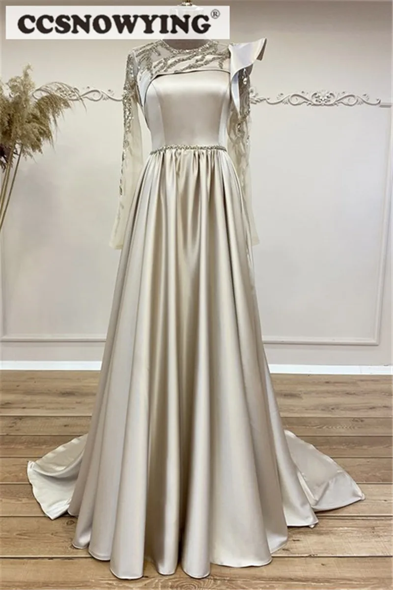 Long Sleeve Muslim Evening Dresses Satin Beaded Hijab Islamic Formal Party Gown Arabic Kaftan Women High Neck Robes De Soirée
Long Sleeve Muslim Evening Dresses Satin Beaded Hijab Islamic Formal Party Gown Arabic Kaftan Women High Neck Robes De Soirée