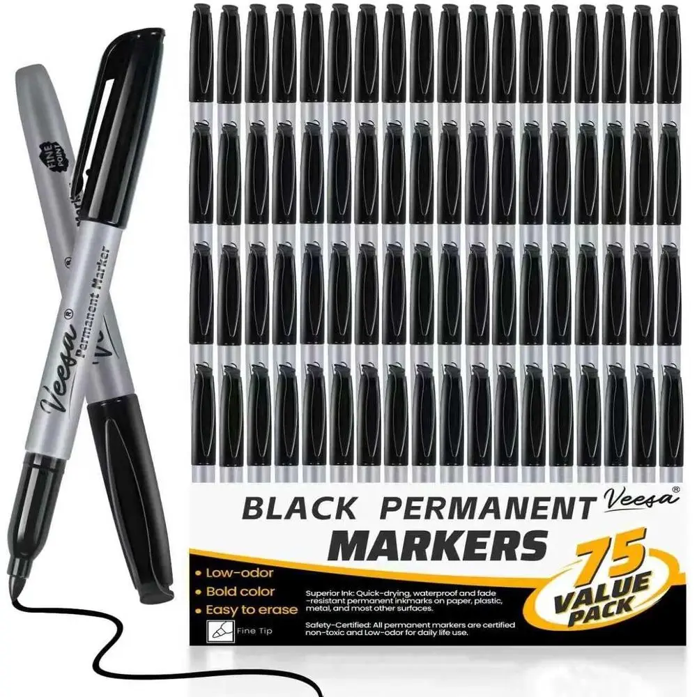 Bulk 75-Piece Black Permanent Marker Set - Waterproof, Quick Dry, Fade Resistant for Multiple Surfaces
Bulk 75-Piece Black Permanent Marker Set - Waterproof, Quick Dry, Fade Resistant for Multiple Surfaces