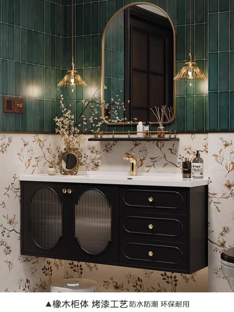 French bathroom ceramic integrated basin oak solid wood washbasin cabinet combination
French bathroom ceramic integrated basin oak solid wood washbasin cabinet combination
