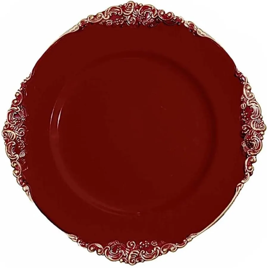 24 pcs 13Inch Burgundy Round Charger Plates with Decorative Embossed Dinner Wedding Reception Decorations Supplies
24 pcs 13Inch Burgundy Round Charger Plates with Decorative Embossed Dinner Wedding Reception Decorations Supplies