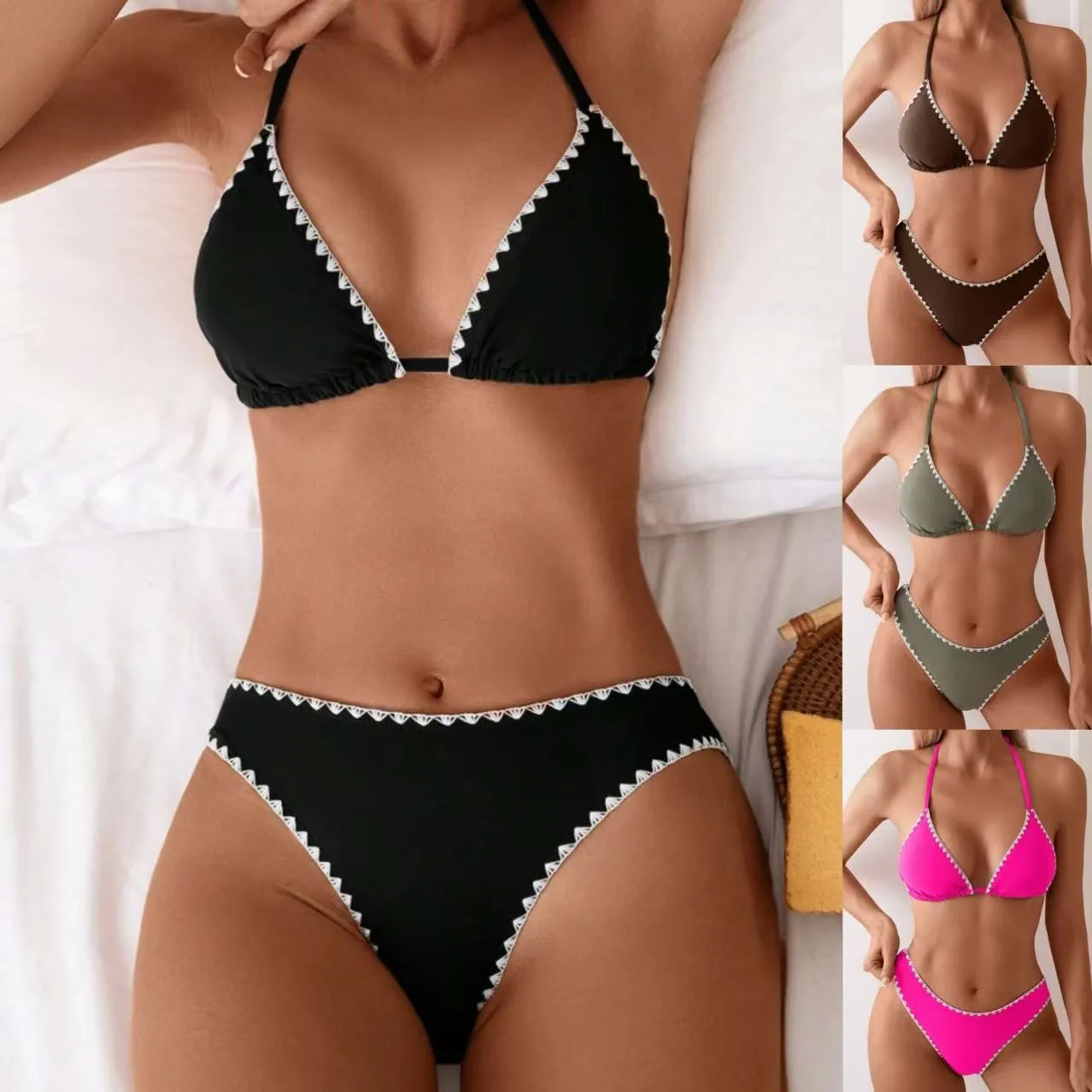 Swimwear Woman Bikini Triangle Top Bikinis High Cut Bottom Black Swimsuit Sleeveless Two Piece Swimsuit Women's 2-piece Sets
Swimwear Woman Bikini Triangle Top Bikinis High Cut Bottom Black Swimsuit Sleeveless Two Piece Swimsuit Women's 2-piece Sets