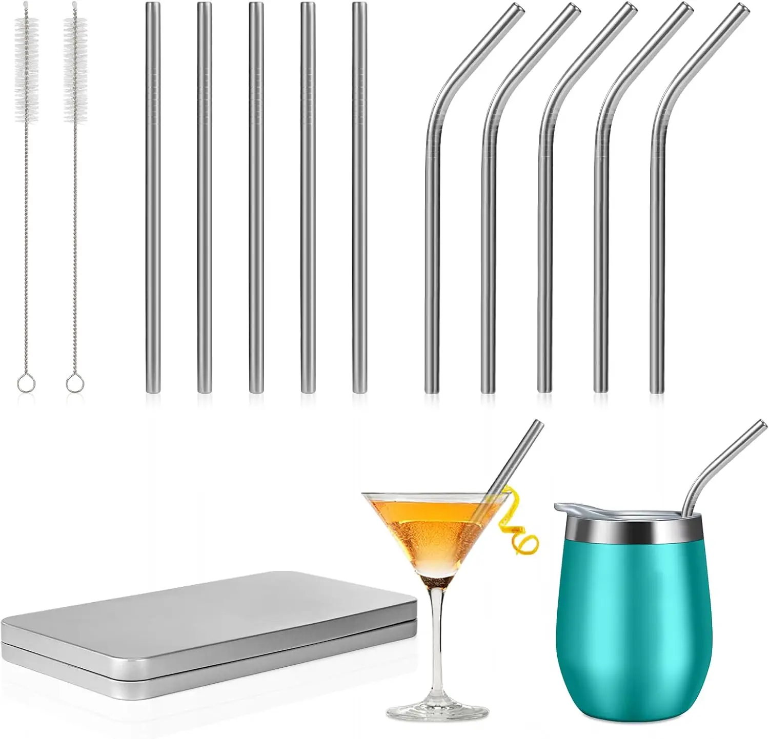 10Pcs 6-Inch Stainless Steel Straws, 5 Bent & 5 Straight, Reusable for Drinks
10Pcs 6-Inch Stainless Steel Straws, 5 Bent & 5 Straight, Reusable for Drinks