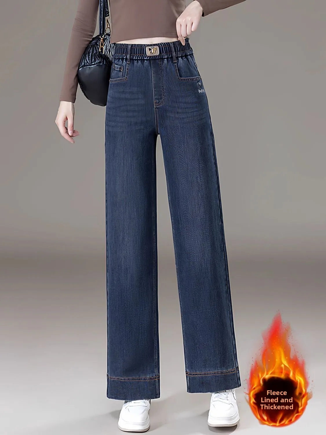 High Waist Thickened Fleece Lined Elastic Straight Leg Jeans 9-Piece Pants Women's Casual High Waist Denim Pants Slimming
High Waist Thickened Fleece Lined Elastic Straight Leg Jeans 9-Piece Pants Women's Casual High Waist Denim Pants Slimming