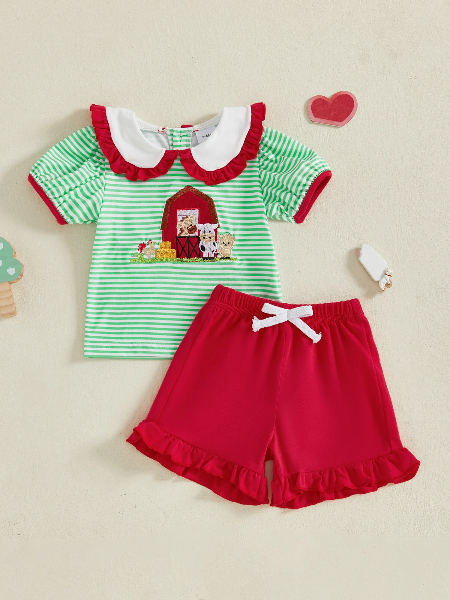 Очаровательный комплект одежды из двух предметов для маленьких девочек с милым кукольным воротником в полоску и однотонными шортами в тон для летних развлечений
Очаровательный комплект одежды из двух предметов для маленьких девочек с милым кукольным воротником в полоску и однотонными шортами в тон для летних развлечений