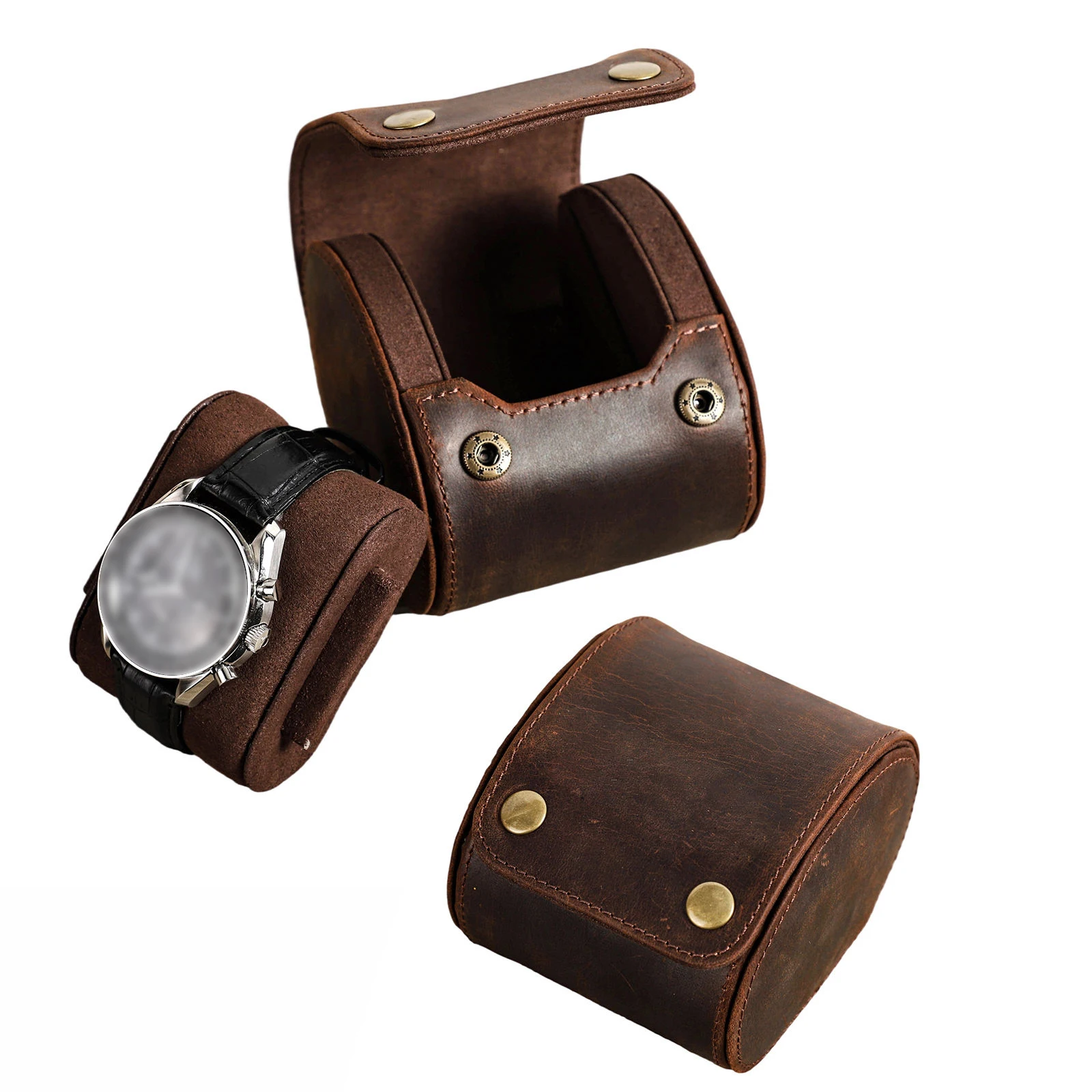 Private Label Crazy Horse Vegan Real Leather Single Watch Winder Box Display Holder One Slot Watch Case Roll With Suede Interior
Private Label Crazy Horse Vegan Real Leather Single Watch Winder Box Display Holder One Slot Watch Case Roll With Suede Interior