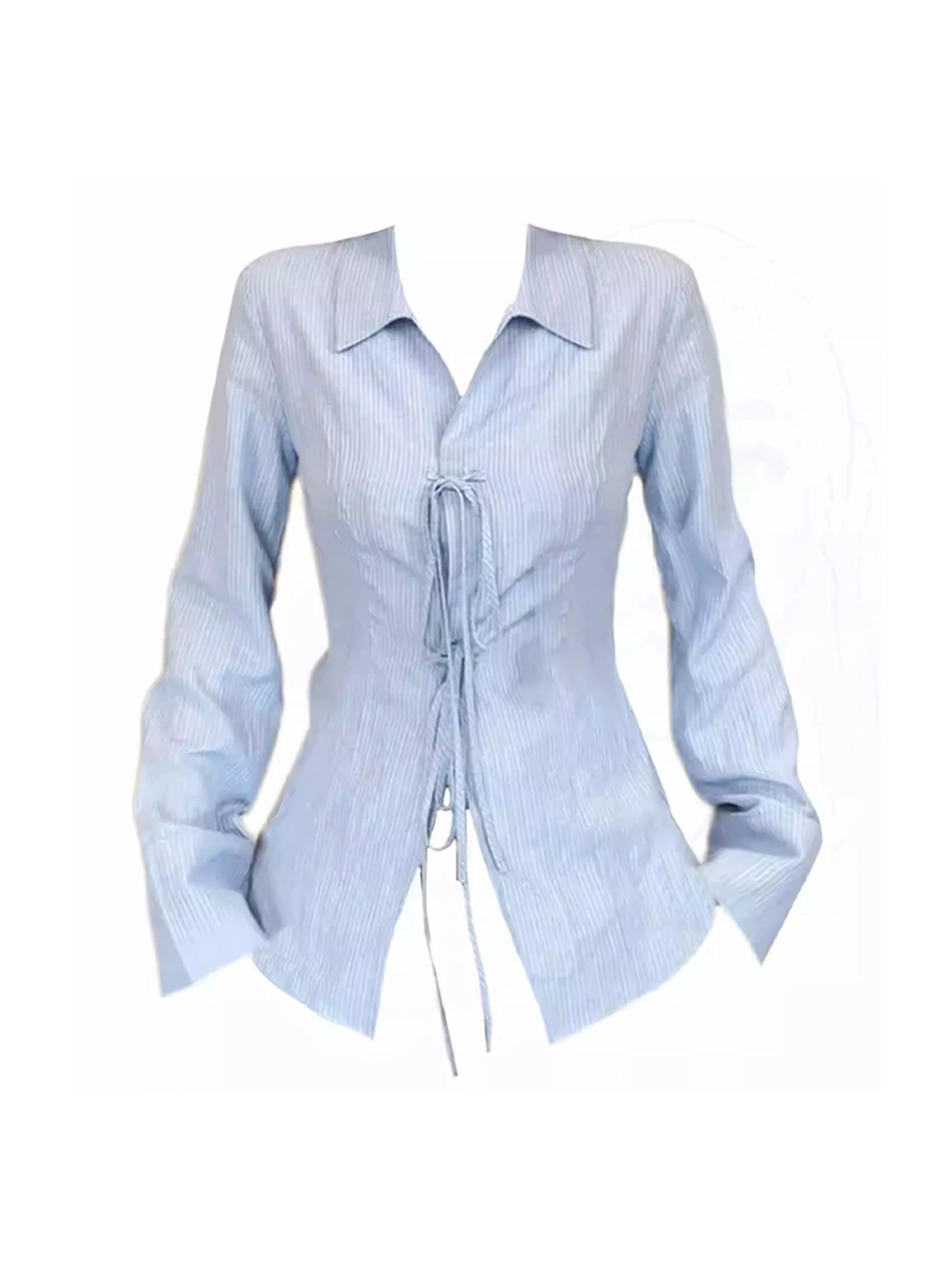 Women Blue Striped Long Sleeve Shirts and Blouses Vintage Y2k Aesthetic 2000s Elegant Long Sleeve Polo-Neck Shirt Clothes Autumn
Women Blue Striped Long Sleeve Shirts and Blouses Vintage Y2k Aesthetic 2000s Elegant Long Sleeve Polo-Neck Shirt Clothes Autumn