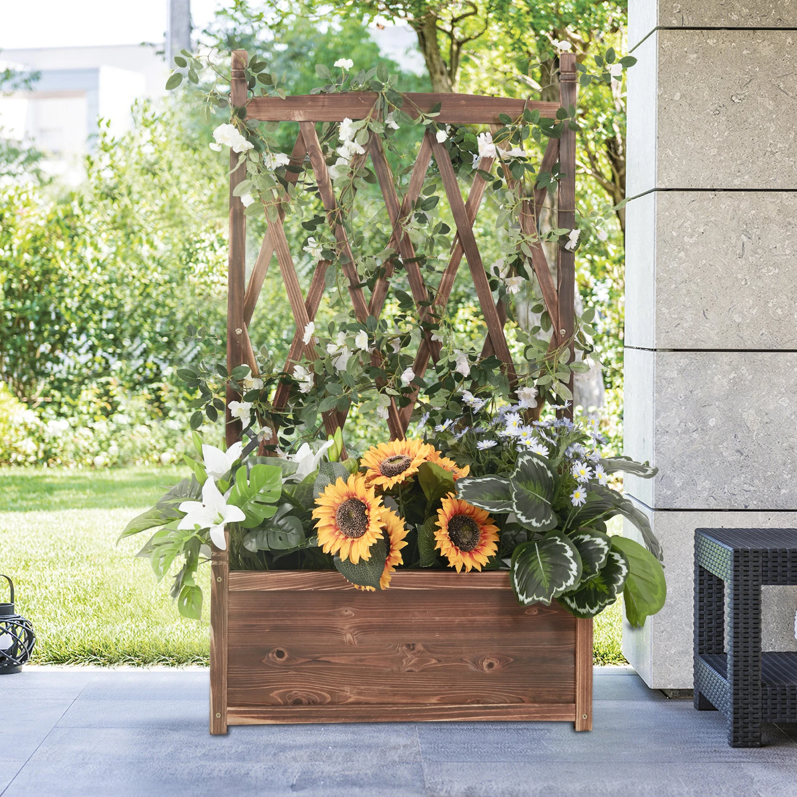 Wood Planter Box Lattice Trellis Outdoor Raised Garden Bed Climbing Plants
Wood Planter Box Lattice Trellis Outdoor Raised Garden Bed Climbing Plants