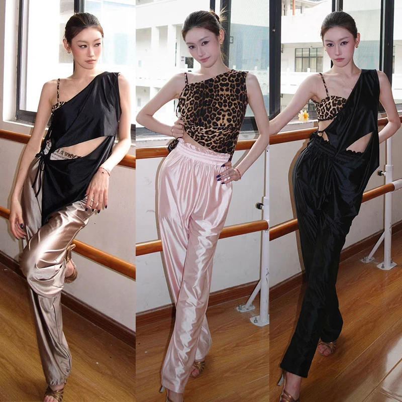 New Adult Latin Dance Clothes Women Irregular Tops Glossy Satin Pants Summer Rumba Chacha Tango Dance Practice Clothing DNV27222
New Adult Latin Dance Clothes Women Irregular Tops Glossy Satin Pants Summer Rumba Chacha Tango Dance Practice Clothing DNV27222
