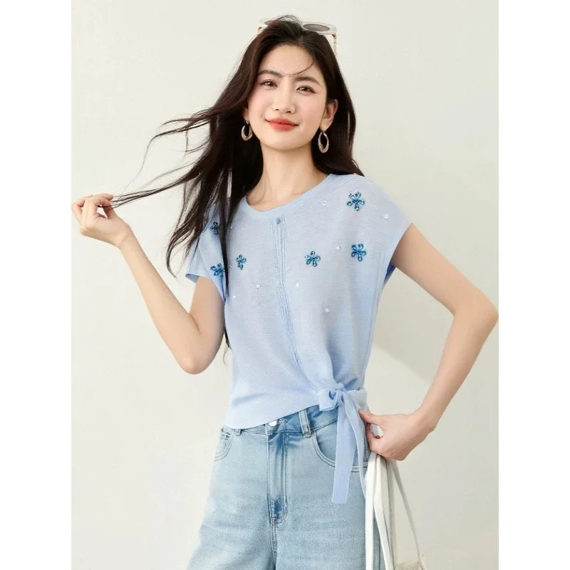 Women Clothing Fashion Floral Diamonds Solid Color Short Sleeve Tops Summer New Elegant Slim O-neck Soft Thin Knitted Pullovers
Women Clothing Fashion Floral Diamonds Solid Color Short Sleeve Tops Summer New Elegant Slim O-neck Soft Thin Knitted Pullovers