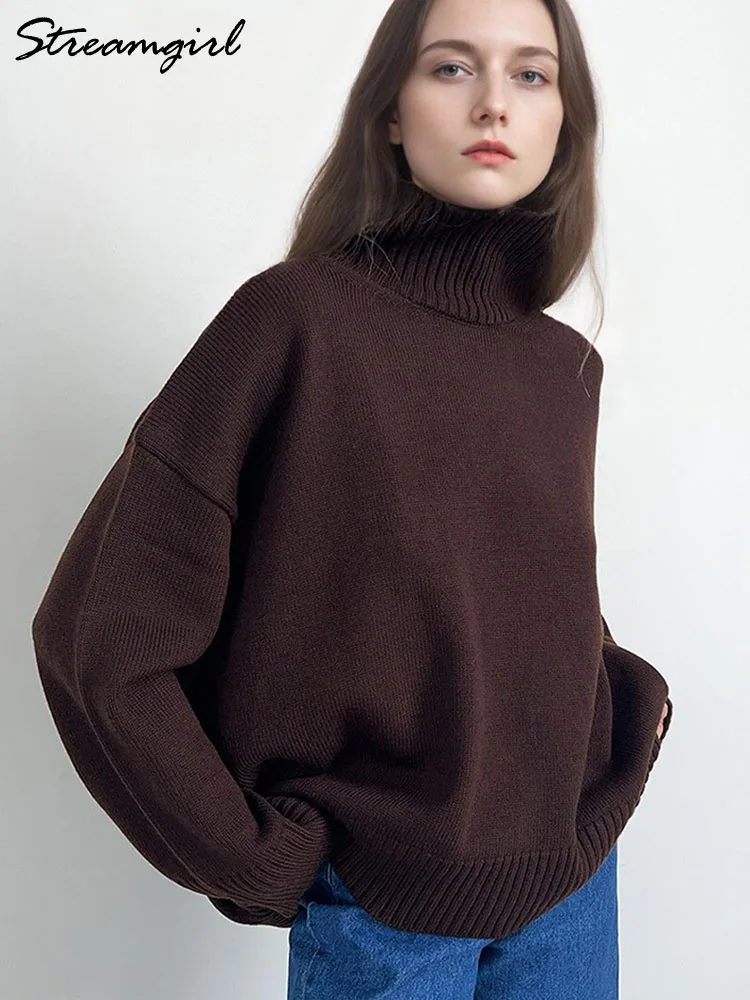 Brown Turtleneck Sweater Women Pullovers Autumn Oversized Butter Yellow Sweaters Thick Turtle Neck Knit Baggy Sweater For Ladies 
Brown Turtleneck Sweater Women Pullovers Autumn Oversized Butter Yellow Sweaters Thick Turtle Neck Knit Baggy Sweater For Ladies