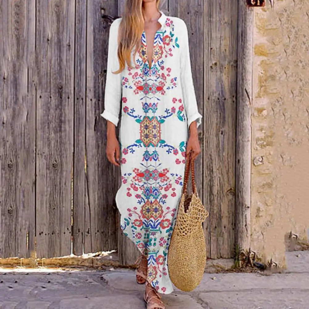 Women Long Dress Ethnic Style Floral Print Maxi Dress with V Neck Irregular Hem for Women Beachwear with Long Sleeves Side Split
Women Long Dress Ethnic Style Floral Print Maxi Dress with V Neck Irregular Hem for Women Beachwear with Long Sleeves Side Split
