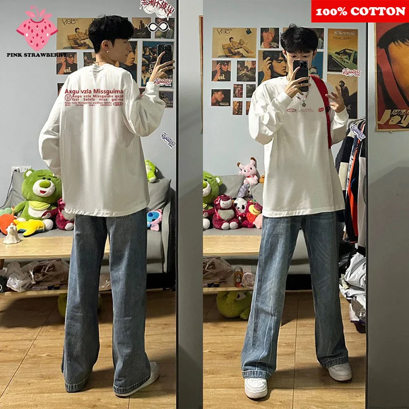 American Funny Letter Print T-shirt Men Autumn 2025 New 100% Cotton Oversize White Long sleeved T-shirt Y2k Top mens clothing 
American Funny Letter Print T-shirt Men Autumn 2025 New 100% Cotton Oversize White Long sleeved T-shirt Y2k Top mens clothing