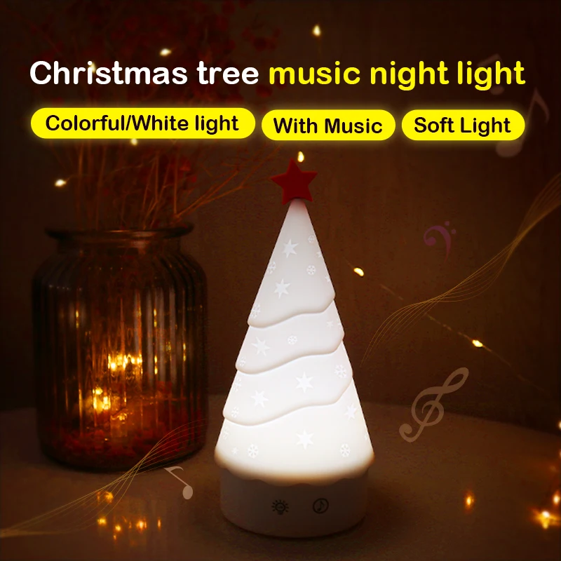 Christmas tree night lights, festive decorations, silicone lamps with music function, home atmosphere lamps, holiday gifts
Christmas tree night lights, festive decorations, silicone lamps with music function, home atmosphere lamps, holiday gifts