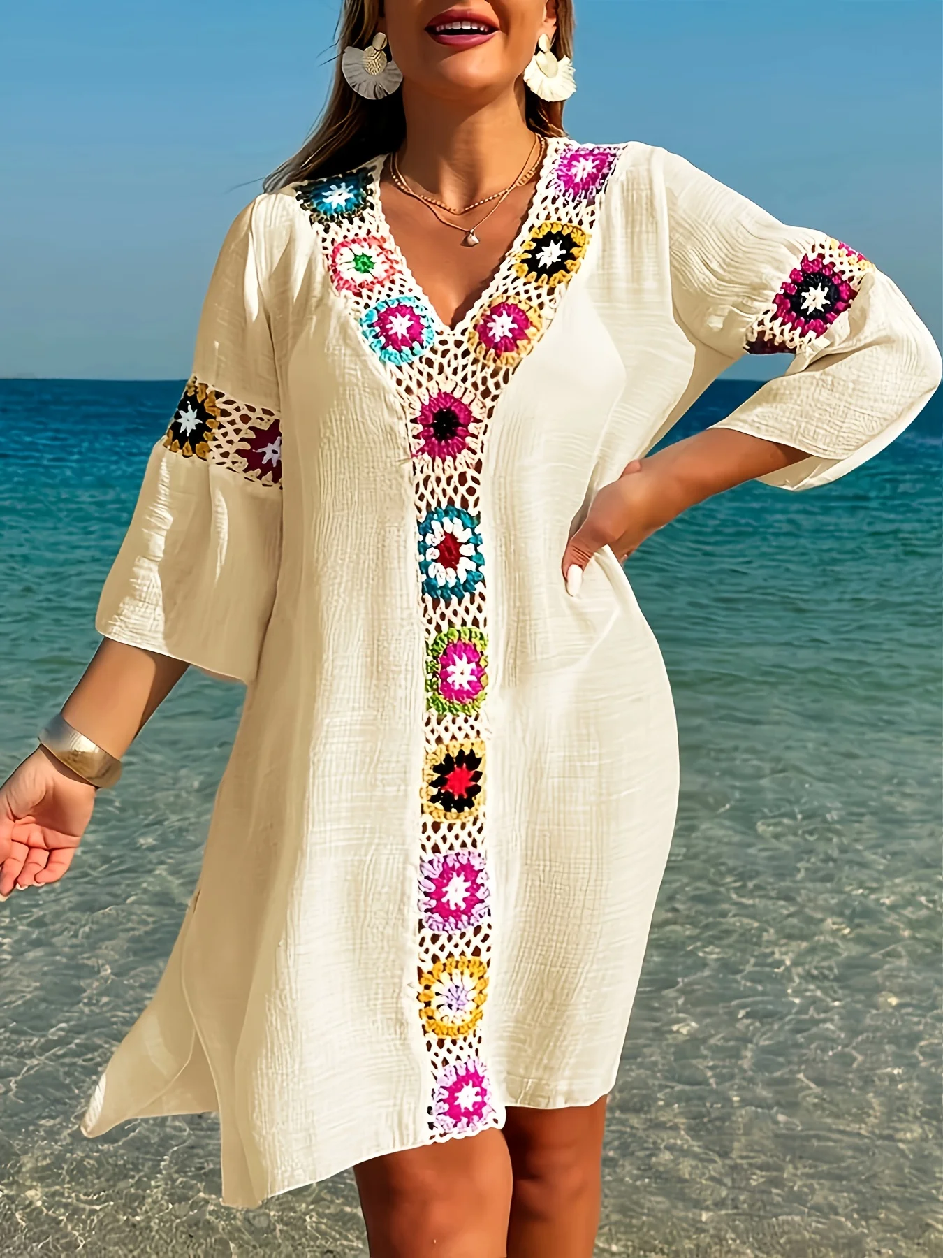 Moxdo Plus-Size Bohemian Style Crochet Long Dress, Loose and Flowy Beach Vacation Cover-Up
Moxdo Plus-Size Bohemian Style Crochet Long Dress, Loose and Flowy Beach Vacation Cover-Up