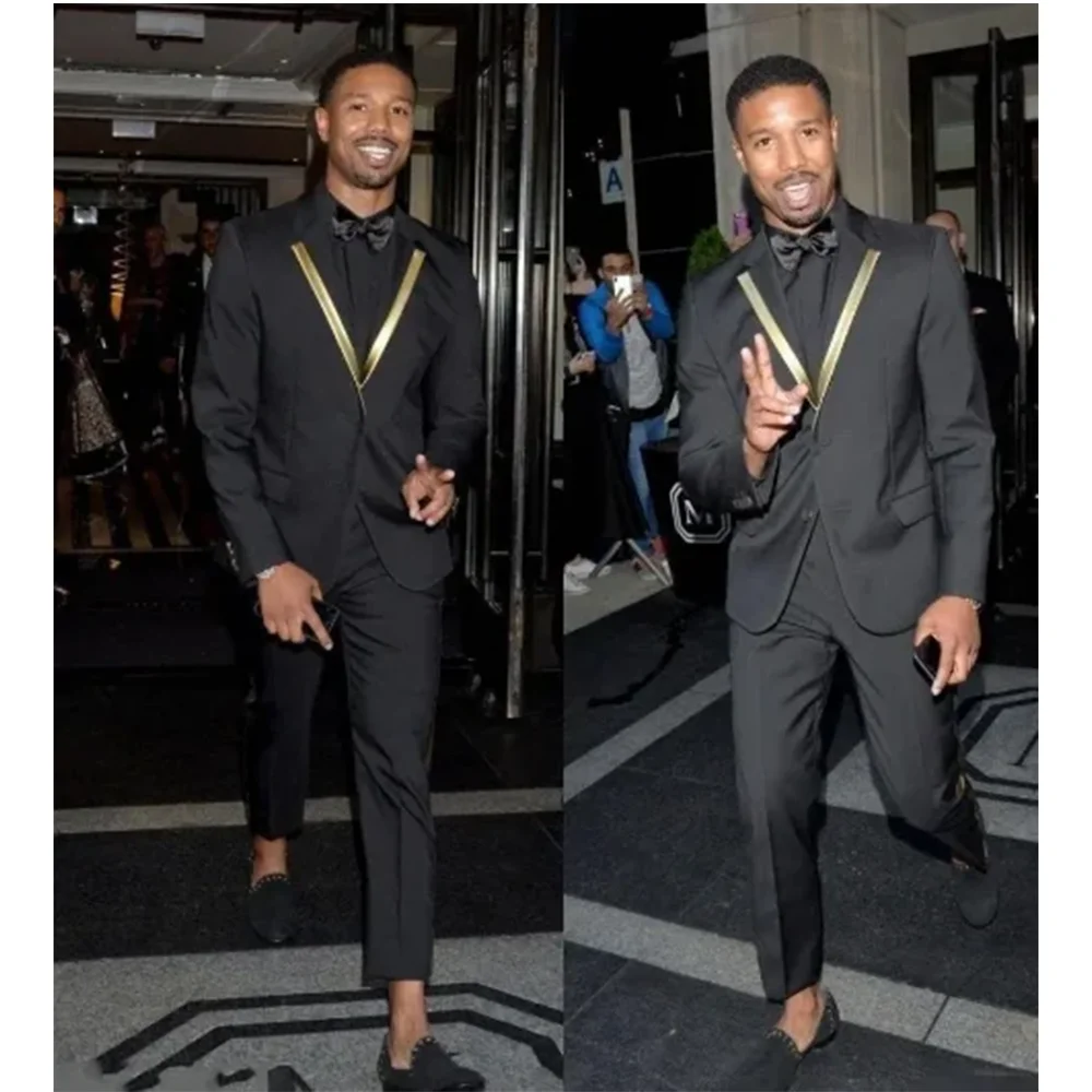 Gold Lapel Black Suits F or Men 2024 New Slim Fit Formal Party Prom Suits Wedding Groom Tuxedo Blazer Pants Set Costume Homme
Gold Lapel Black Suits F or Men 2024 New Slim Fit Formal Party Prom Suits Wedding Groom Tuxedo Blazer Pants Set Costume Homme