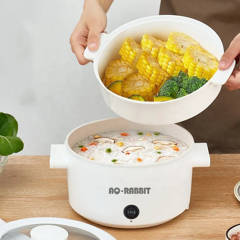 Double Ear Electric Cooking Pot Small Portable Electric Mini Multi Cooker Skillet Cooking Pot With Steamer Electric Rice Cooker