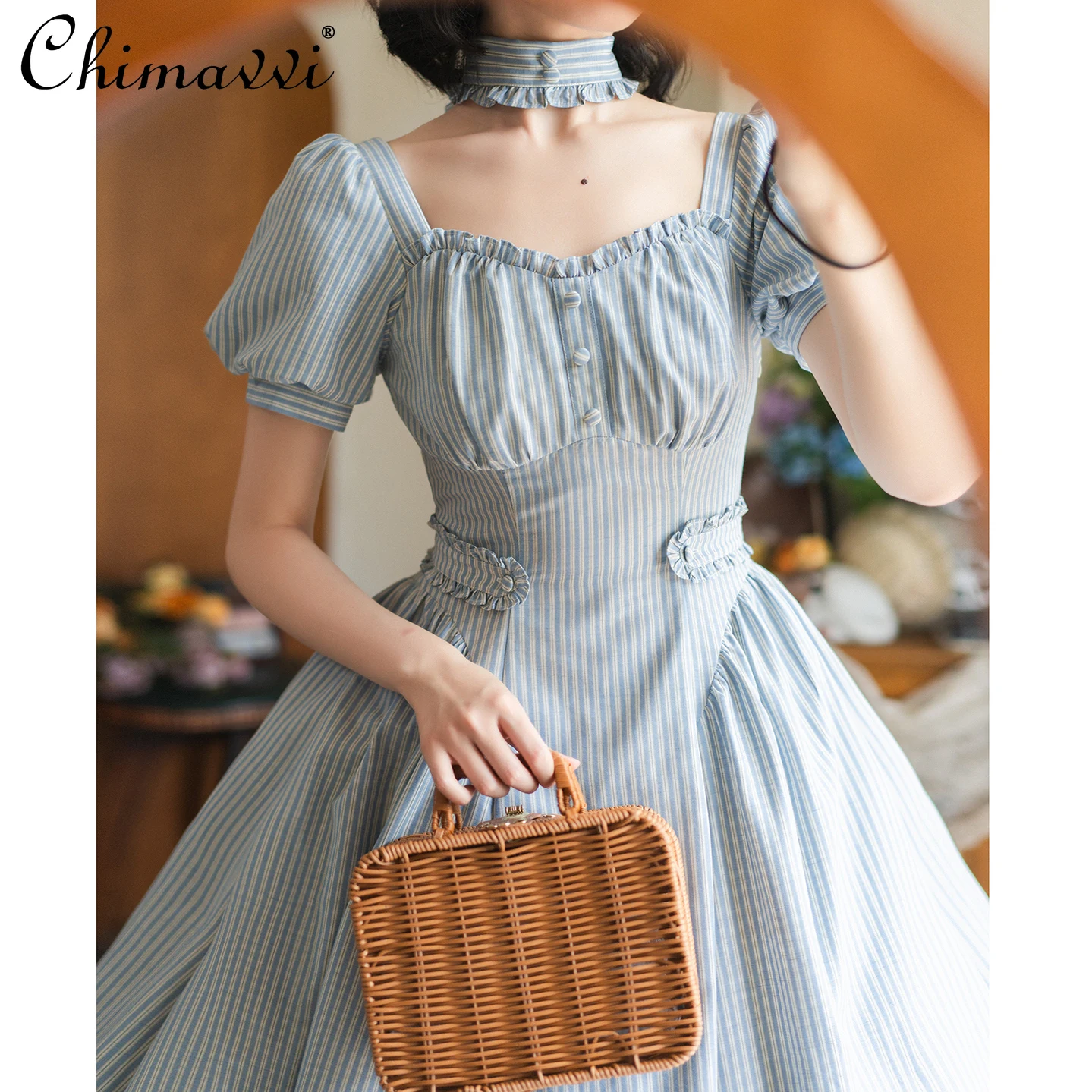 French Elegant CLA Long Princess Dress Summer High-End Fashion Short Sleeve Sweet Girl Slim Fit Vintage Women's Striped Dress
French Elegant CLA Long Princess Dress Summer High-End Fashion Short Sleeve Sweet Girl Slim Fit Vintage Women's Striped Dress