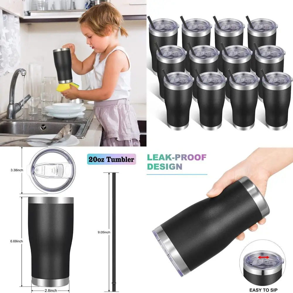 20oz Stainless Steel Vacuum Insulated Double Wall Travel Coffee Mug Set, Black (12 Pack)
20oz Stainless Steel Vacuum Insulated Double Wall Travel Coffee Mug Set, Black (12 Pack)