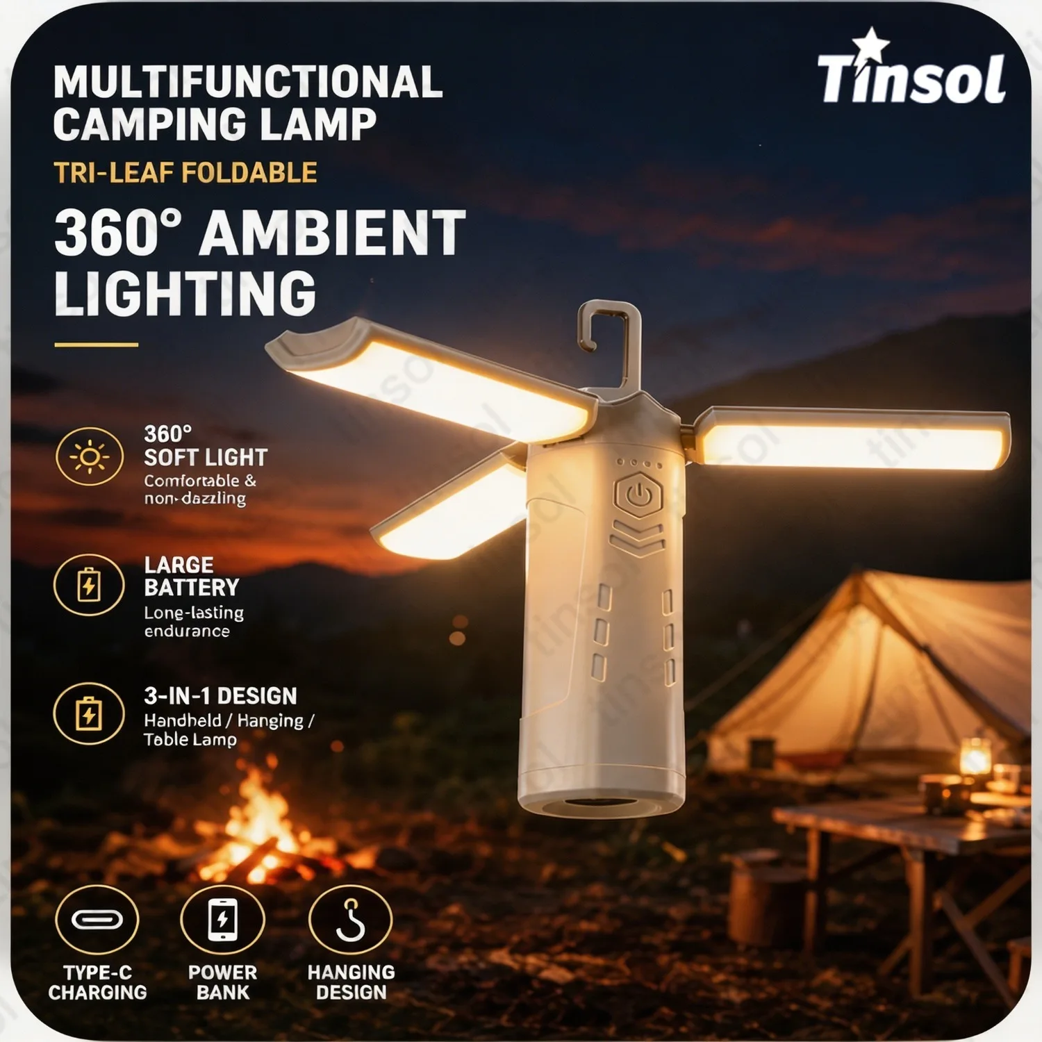 Tinsol 2026 New Protable Rechargeable Camping Light Tent Chandelier Ultra Long Life Multi-function Flashlight Folding Hand Lamp
Tinsol 2026 New Protable Rechargeable Camping Light Tent Chandelier Ultra Long Life Multi-function Flashlight Folding Hand Lamp