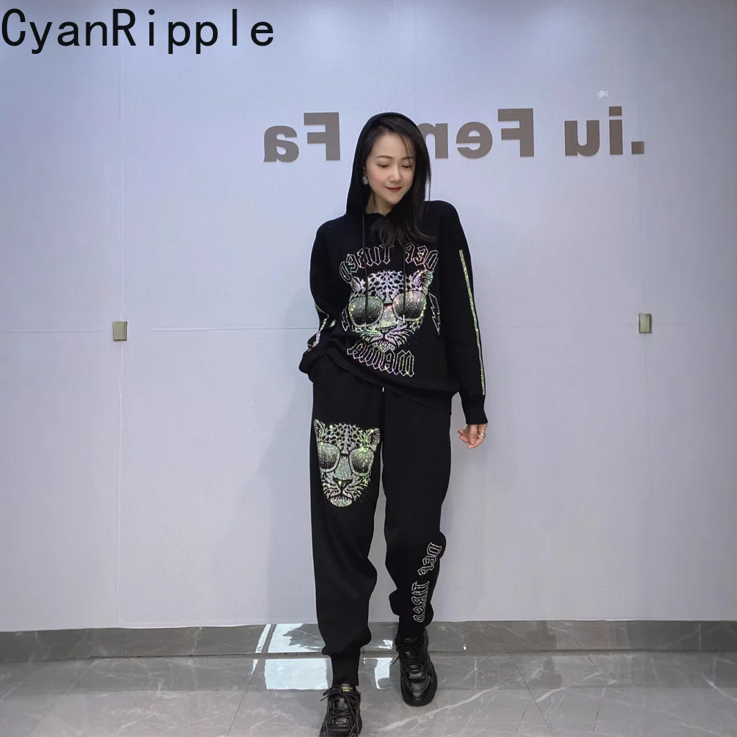 Handsome Spring Autumn Women Knitted Sets Trendy Hot Diamonds Hooded Pullover Sweater Top + Elastic Waist Casual Harem Pants
Handsome Spring Autumn Women Knitted Sets Trendy Hot Diamonds Hooded Pullover Sweater Top + Elastic Waist Casual Harem Pants