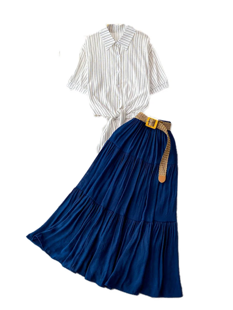 een Striped Collar irt And High Waist Skirt Set Women's Faion Spring Summer Two-Piece Suit ort Sve Button up
een Striped Collar irt And High Waist Skirt Set Women's Faion Spring Summer Two-Piece Suit ort Sve Button up