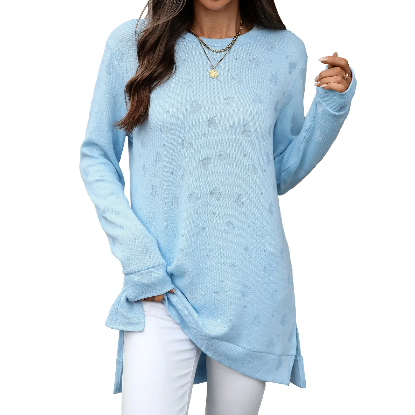 2025 New Spring Autumn Women's T-shirt Blue Fashion Casual Pullover Solid Color O-Neck Loose Top Long Sleeve Slit Tees
2025 New Spring Autumn Women's T-shirt Blue Fashion Casual Pullover Solid Color O-Neck Loose Top Long Sleeve Slit Tees
