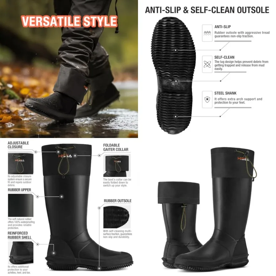 HISEA Men's Rubber Rain Boots, Waterproof Lightweight Mud Boots with Adjustable Gaiter Collar, Comfortable Tall Garden Shoes fo
HISEA Men's Rubber Rain Boots, Waterproof Lightweight Mud Boots with Adjustable Gaiter Collar, Comfortable Tall Garden Shoes fo