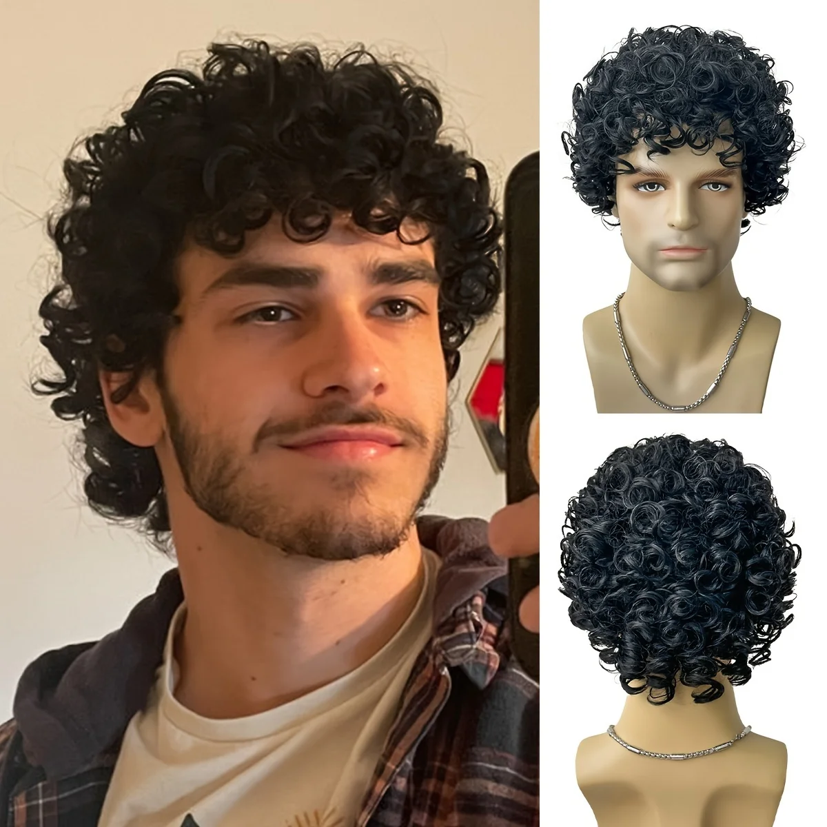 Fashionable Men's Curly Short Wig - 130% Density, Heat Resistant Synthetic Fiber
Fashionable Men's Curly Short Wig - 130% Density, Heat Resistant Synthetic Fiber